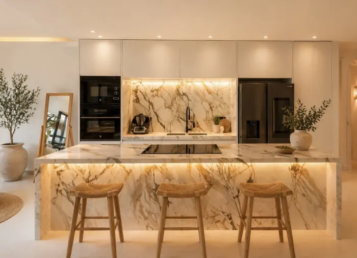 Moderne keuken met marmeren afwerking